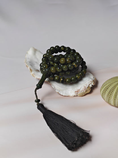 Rare Antique German Bakelite Misbah | 99 Beads, Ottoman Craft in Frog Green