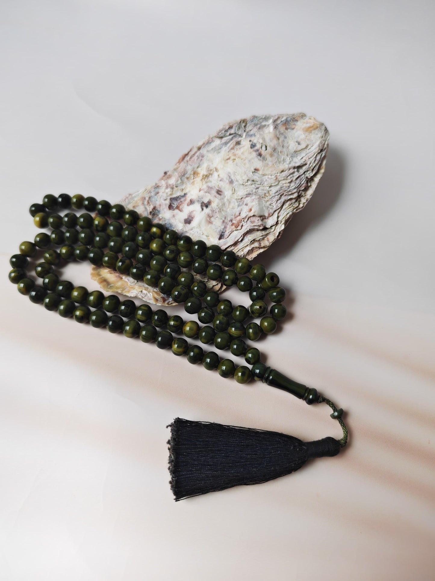 Rare Antique German Bakelite Misbah | 99 Beads, Ottoman Craft in Frog Green