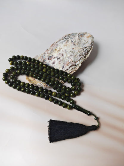 Rare Antique German Bakelite Misbah | 99 Beads, Ottoman Craft in Frog Green