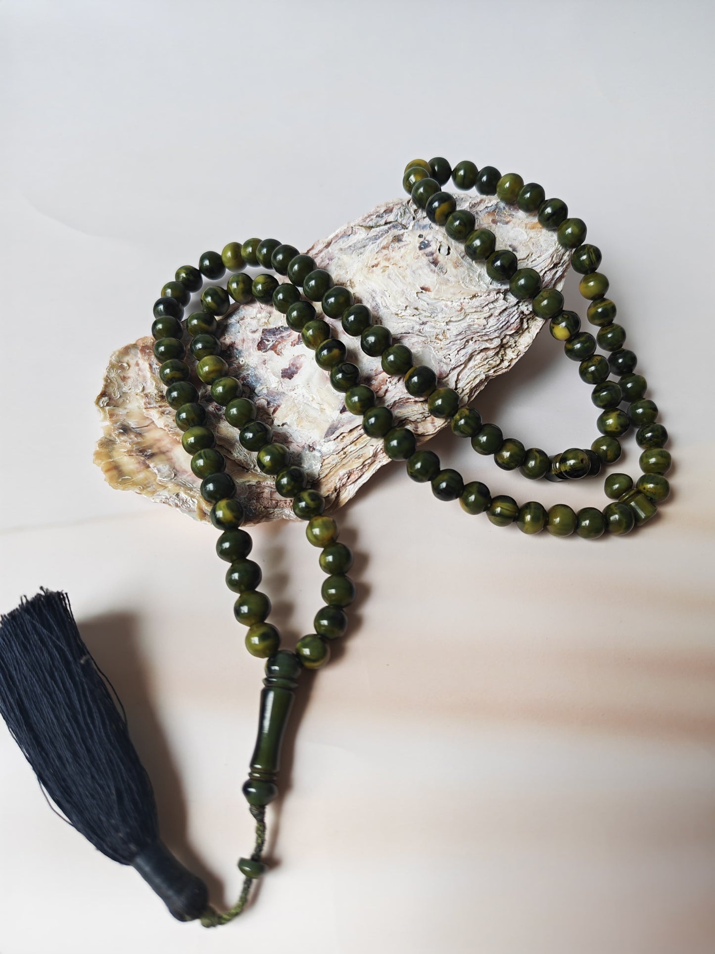 Rare Antique German Bakelite Misbah | 99 Beads, Ottoman Craft in Frog Green