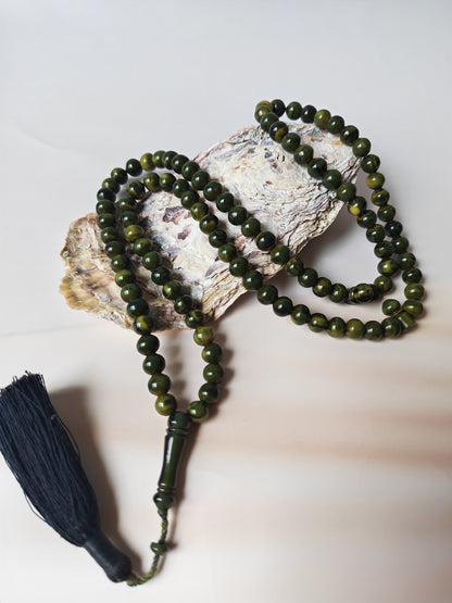 Rare Antique German Bakelite Misbah | 99 Beads, Ottoman Craft in Frog Green