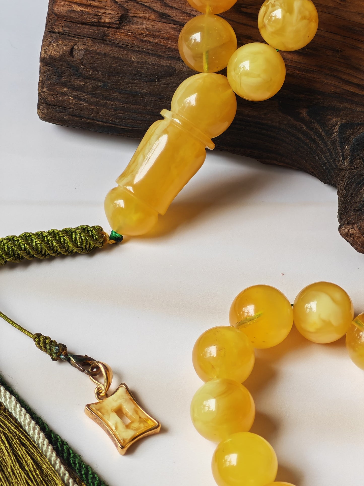 Unique Jumbo Half-Half Baltic Amber Misbah | 124g Statement Piece with Amber Pendant - 63 Beads