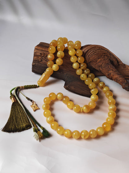 Unique Jumbo Half-Half Baltic Amber Misbah | 124g Statement Piece with Amber Pendant - 63 Beads