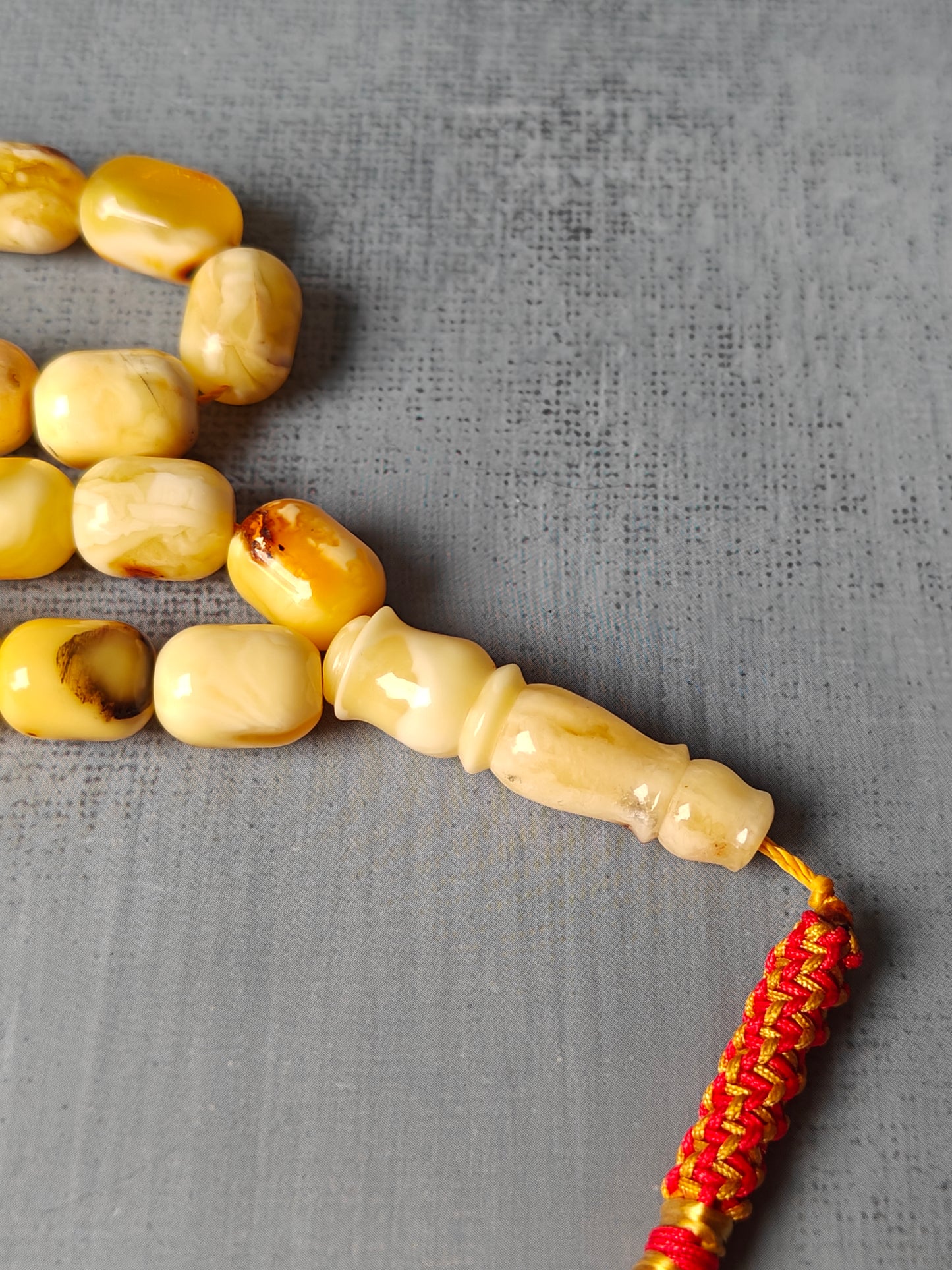 Natural Marble Amber Rosary Barrel Shaped 45 Beads