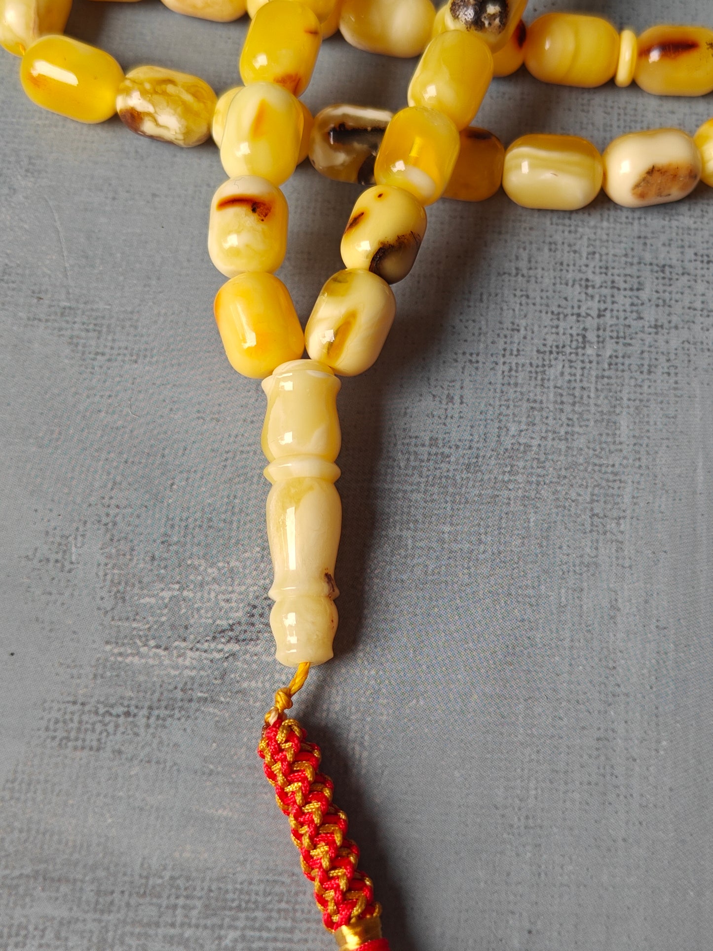 Natural Marble Amber Rosary Barrel Shaped 45 Beads