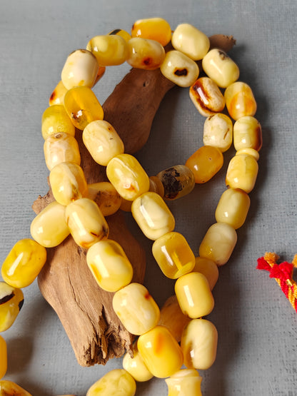 Natural Marble Amber Rosary Barrel Shaped 45 Beads