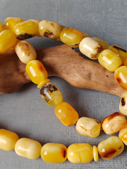 Natural Marble Amber Rosary Barrel Shaped 45 Beads