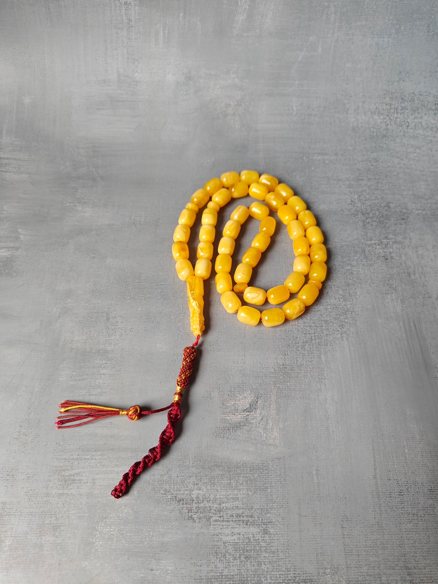 Butterscotch Barrel Shape Natural Amber Rosary / Tasbih 45 Beads with Certificate