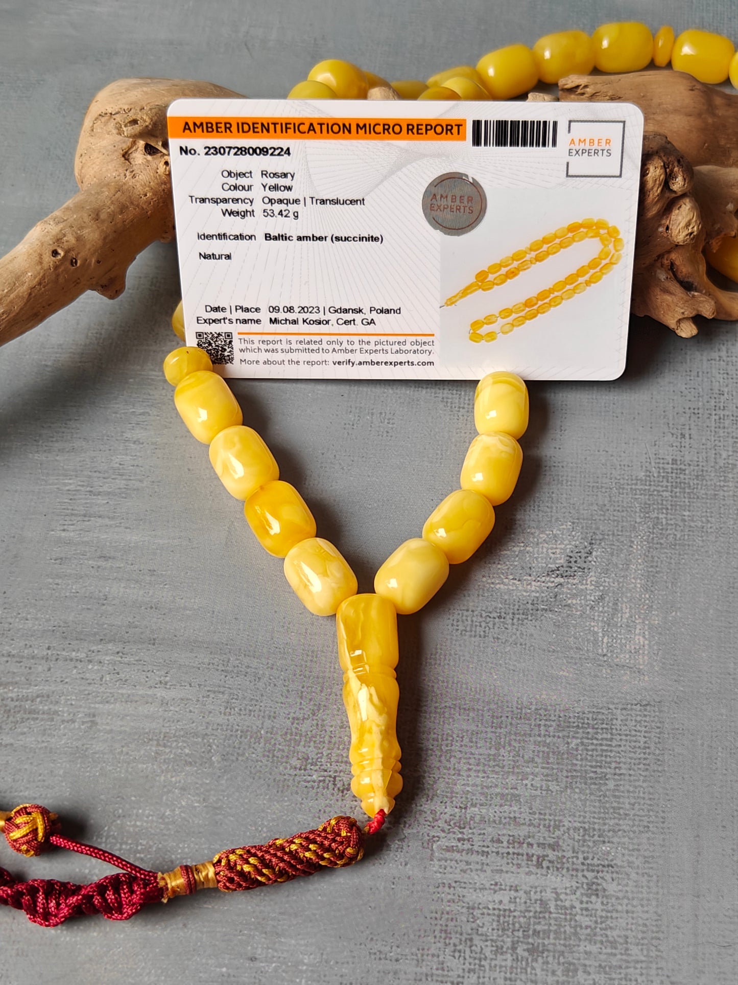 Butterscotch Barrel Shape Natural Amber Rosary / Tasbih 45 Beads with Certificate