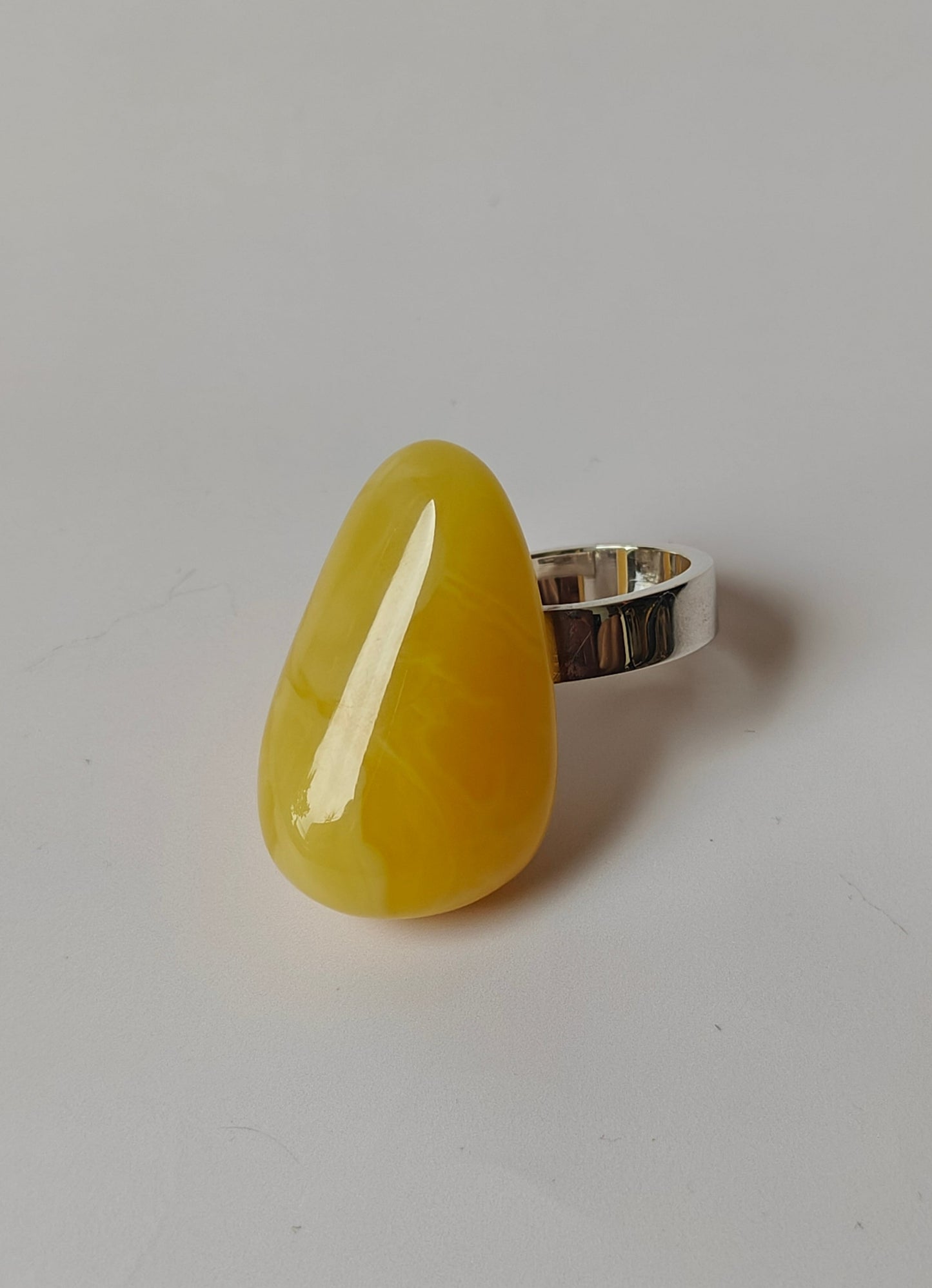 Irregular Butterscotch Amber Ring With Silver