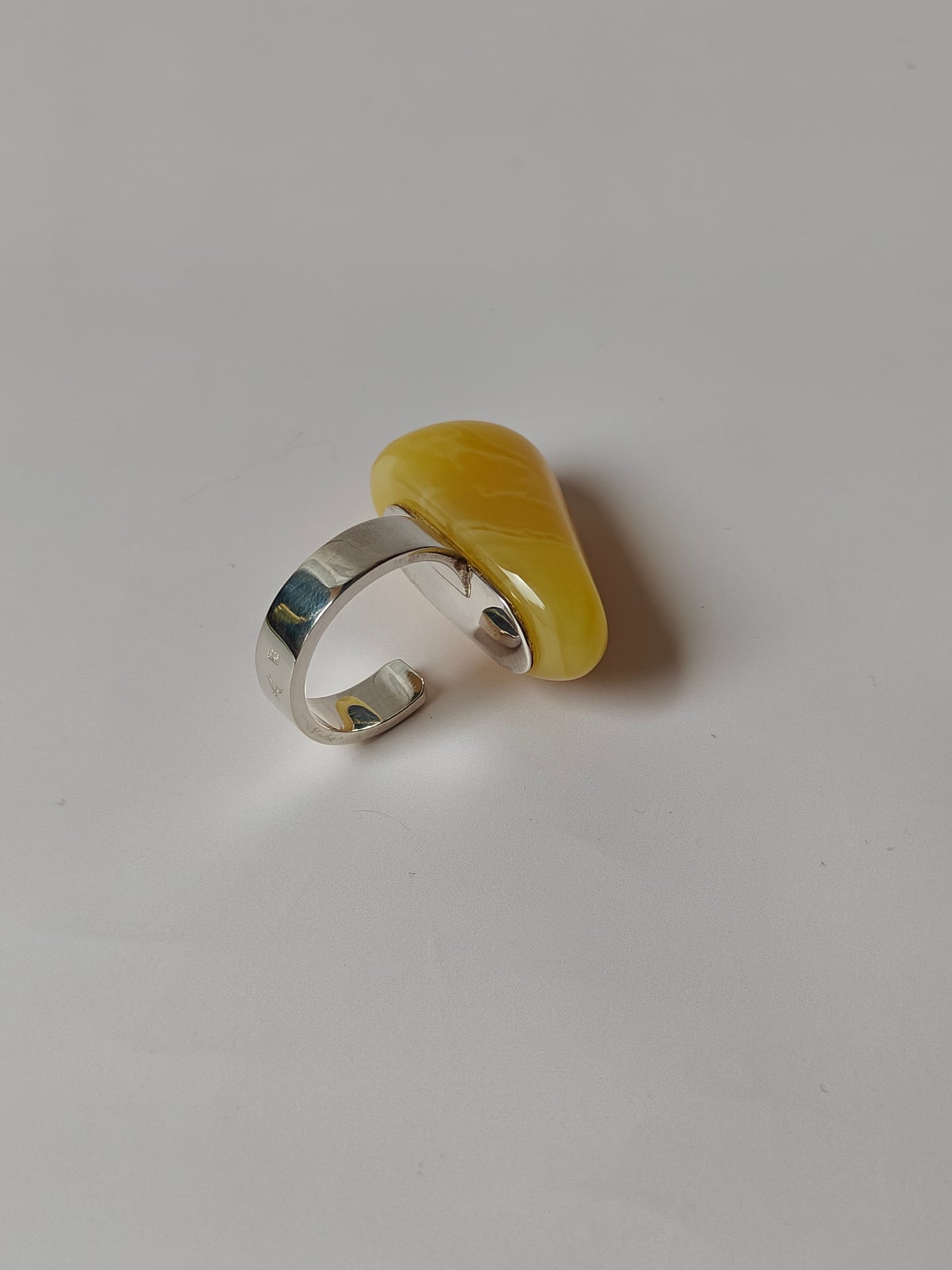 Irregular Butterscotch Amber Ring With Silver