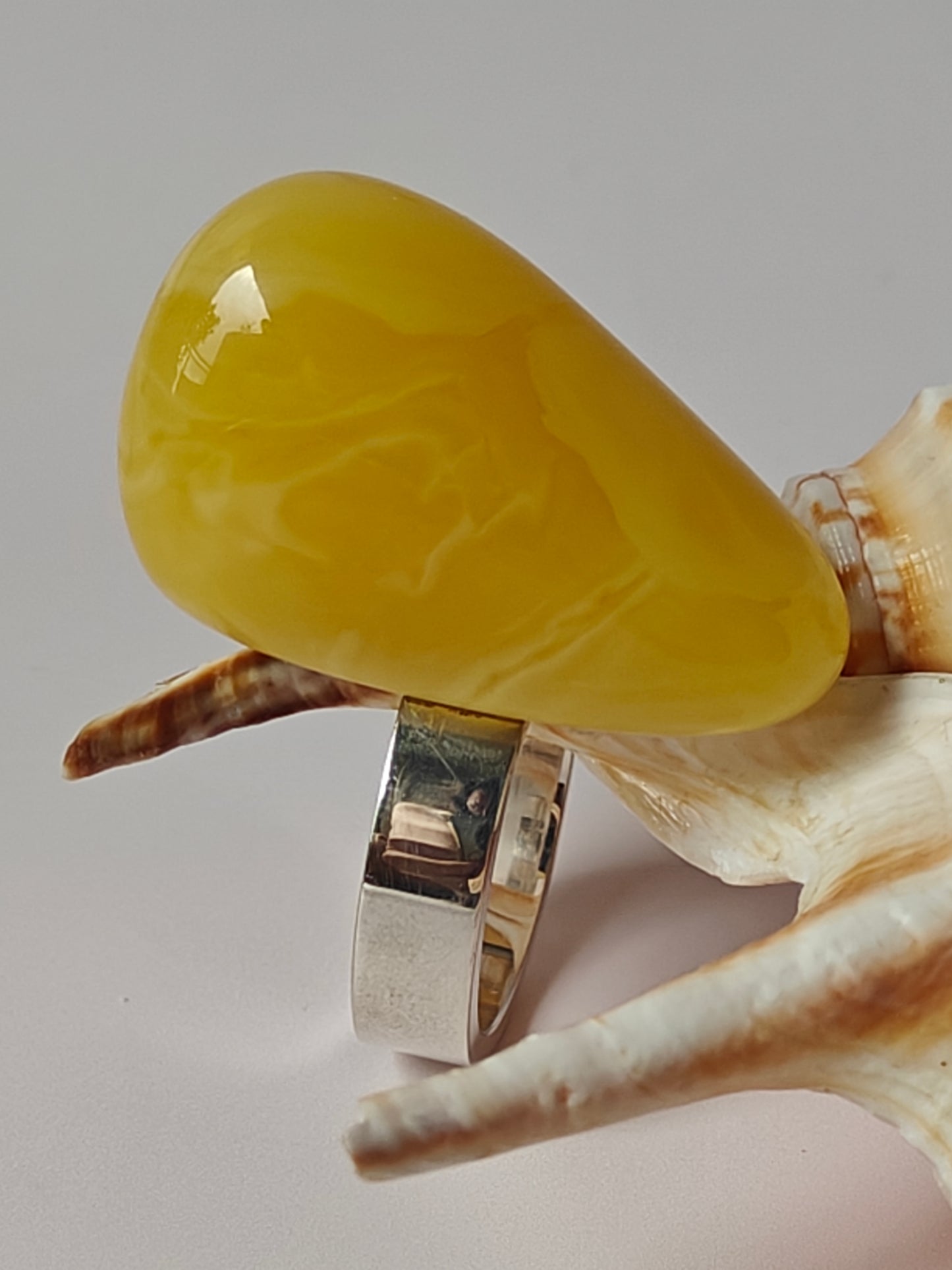 Irregular Butterscotch Amber Ring With Silver