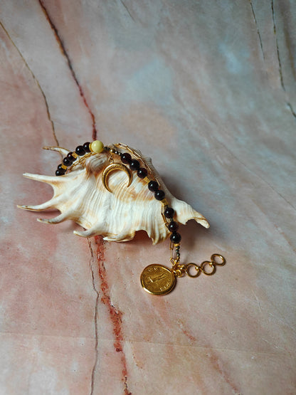 Double Bracelet with Cherry and White Beaded Amber and Gold Plated Silver