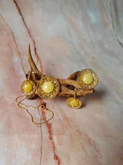 Supertree inspired Dangling Stud Earrings with Royal White Amber and Cubic Zirconias in Gold Plated Silver