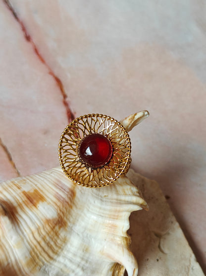 Supertree inspired Ring with Cherry Amber in Gold Plated Silver