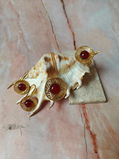 Supertree inspired Earrings with Cherry Amber in Gold Plated Silver