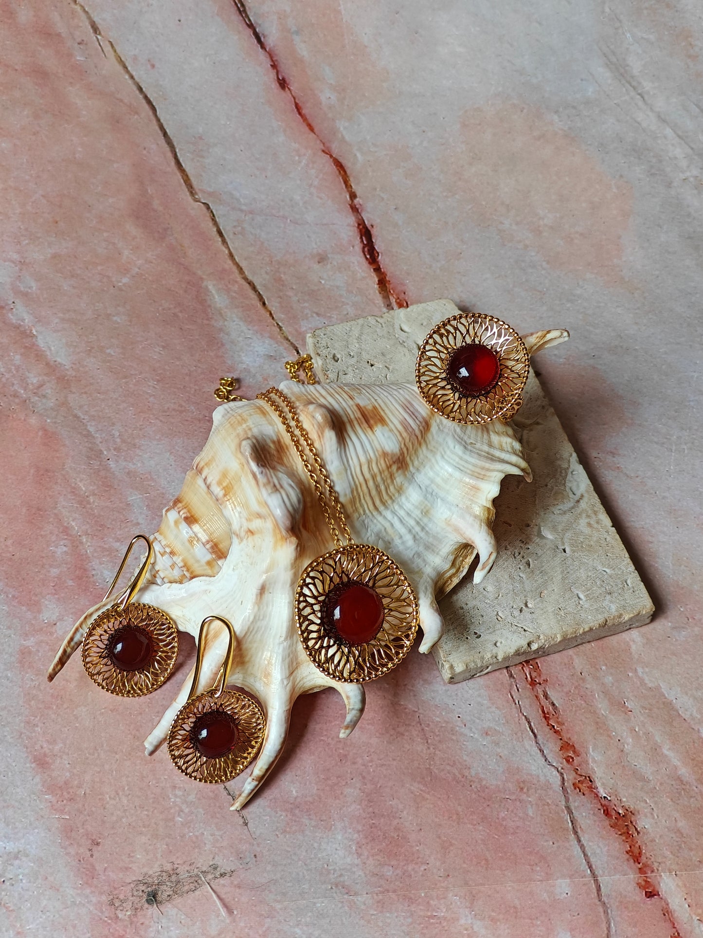 Supertree inspired Earrings with Cherry Amber in Gold Plated Silver