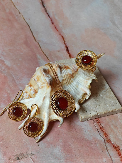 Supertree inspired Earrings with Cherry Amber in Gold Plated Silver