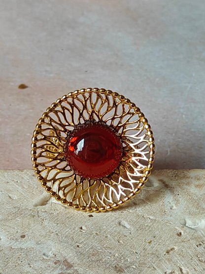 Supertree inspired Ring with Cherry Amber in Gold Plated Silver