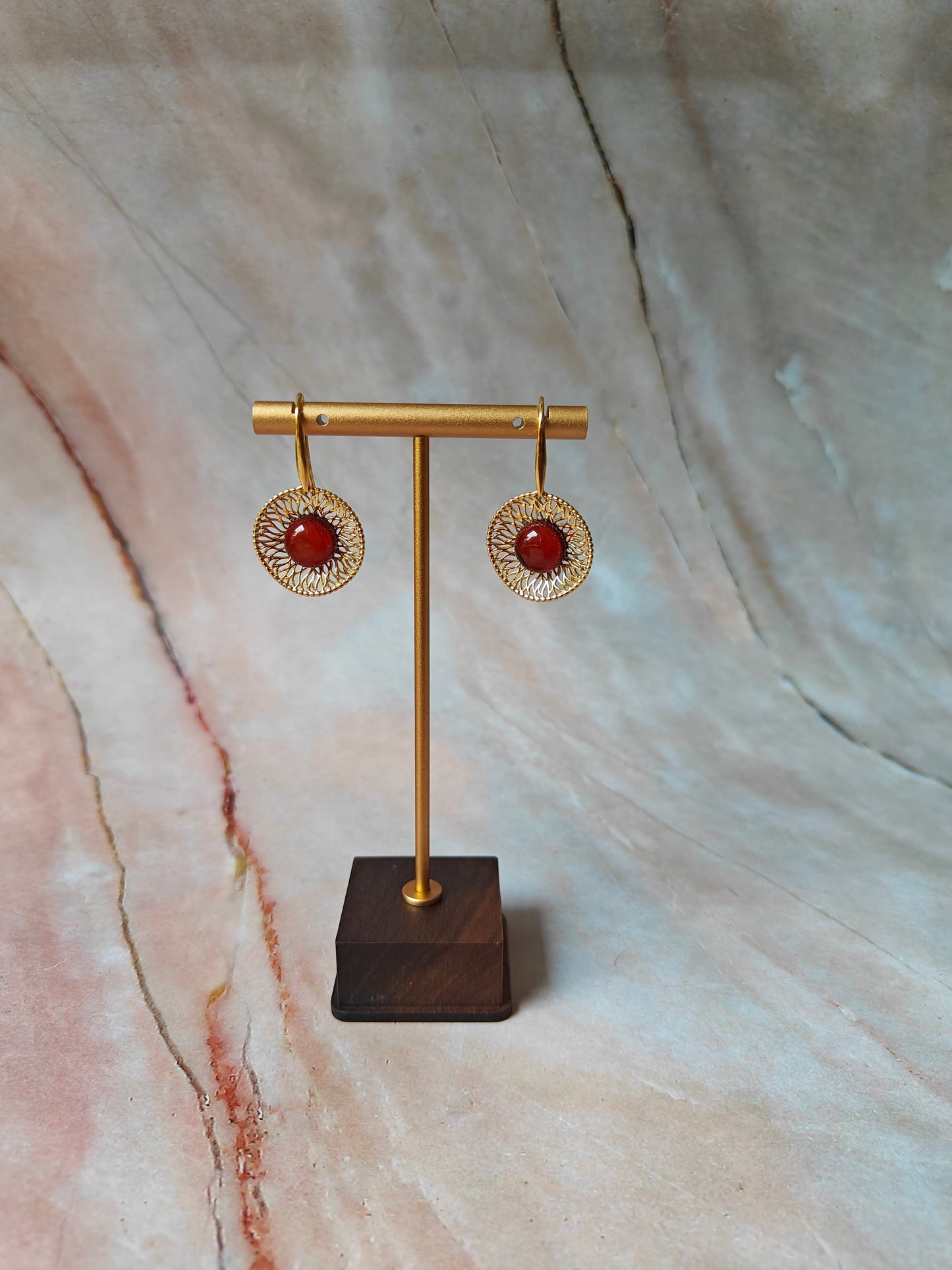 Supertree inspired Earrings with Cherry Amber in Gold Plated Silver