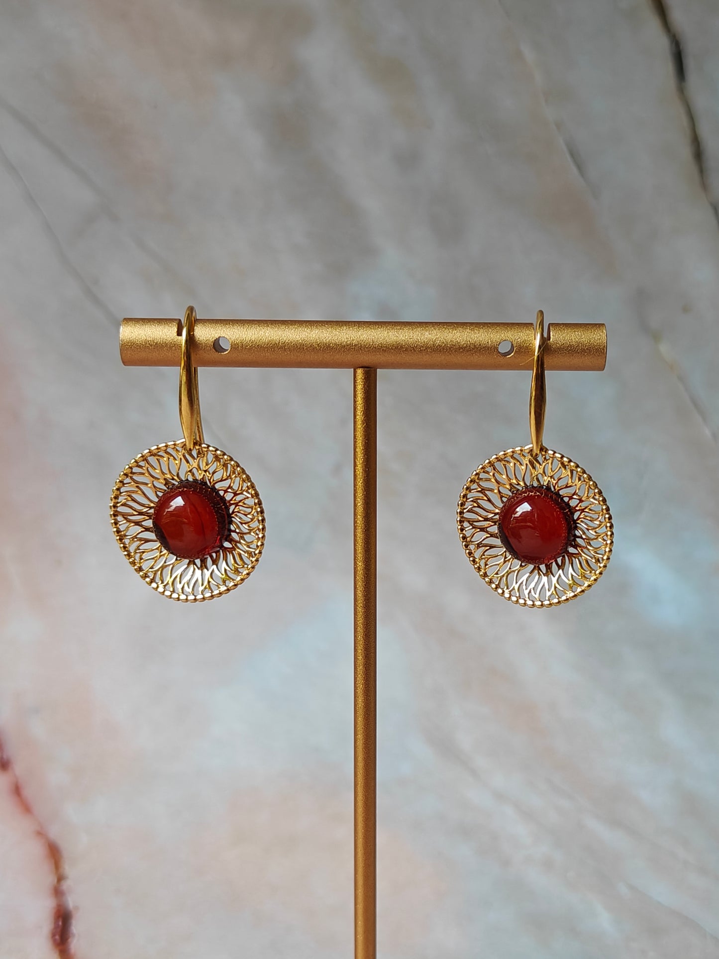 Supertree inspired Earrings with Cherry Amber in Gold Plated Silver