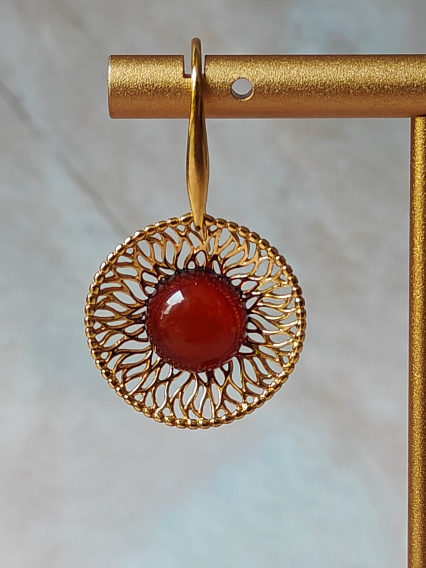 Supertree inspired Earrings with Cherry Amber in Gold Plated Silver