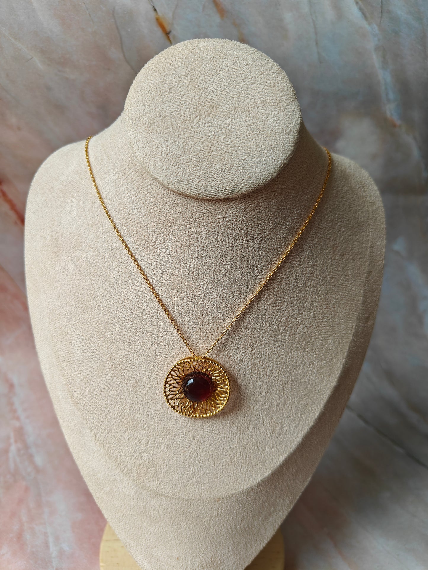 Supertree inspired Pendant with Cherry Amber in Gold Plated Silver