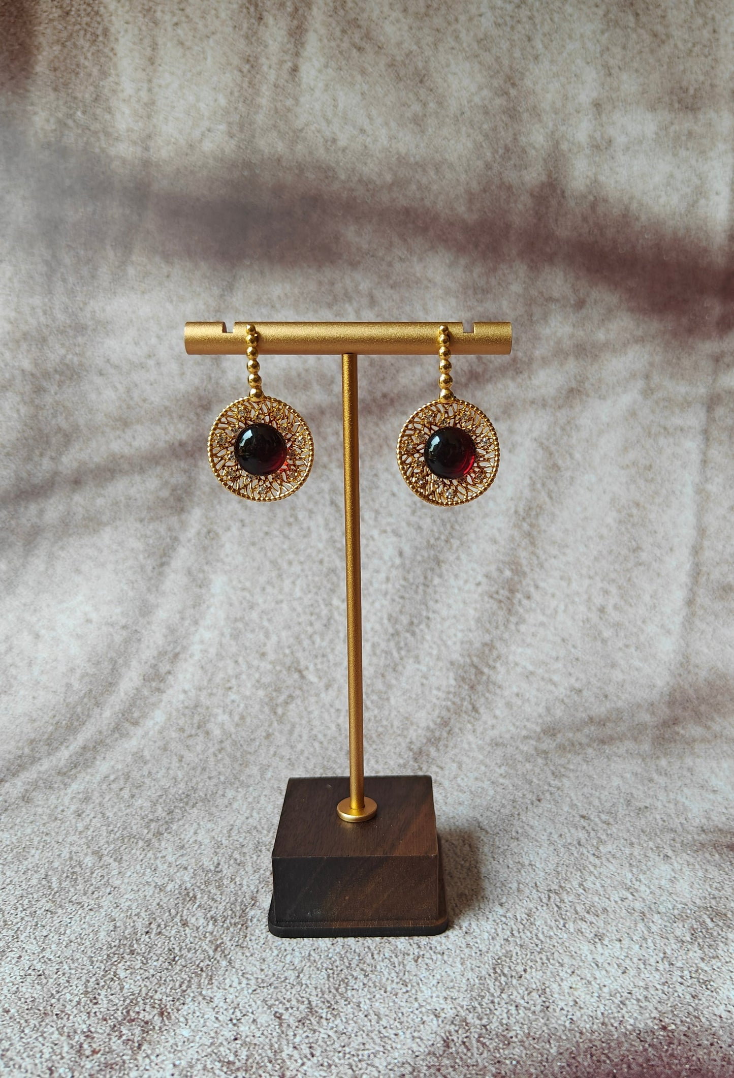 Supertree inspired Earrings with Cherry Amber and Cubic Zirconias in Gold Plated Silver