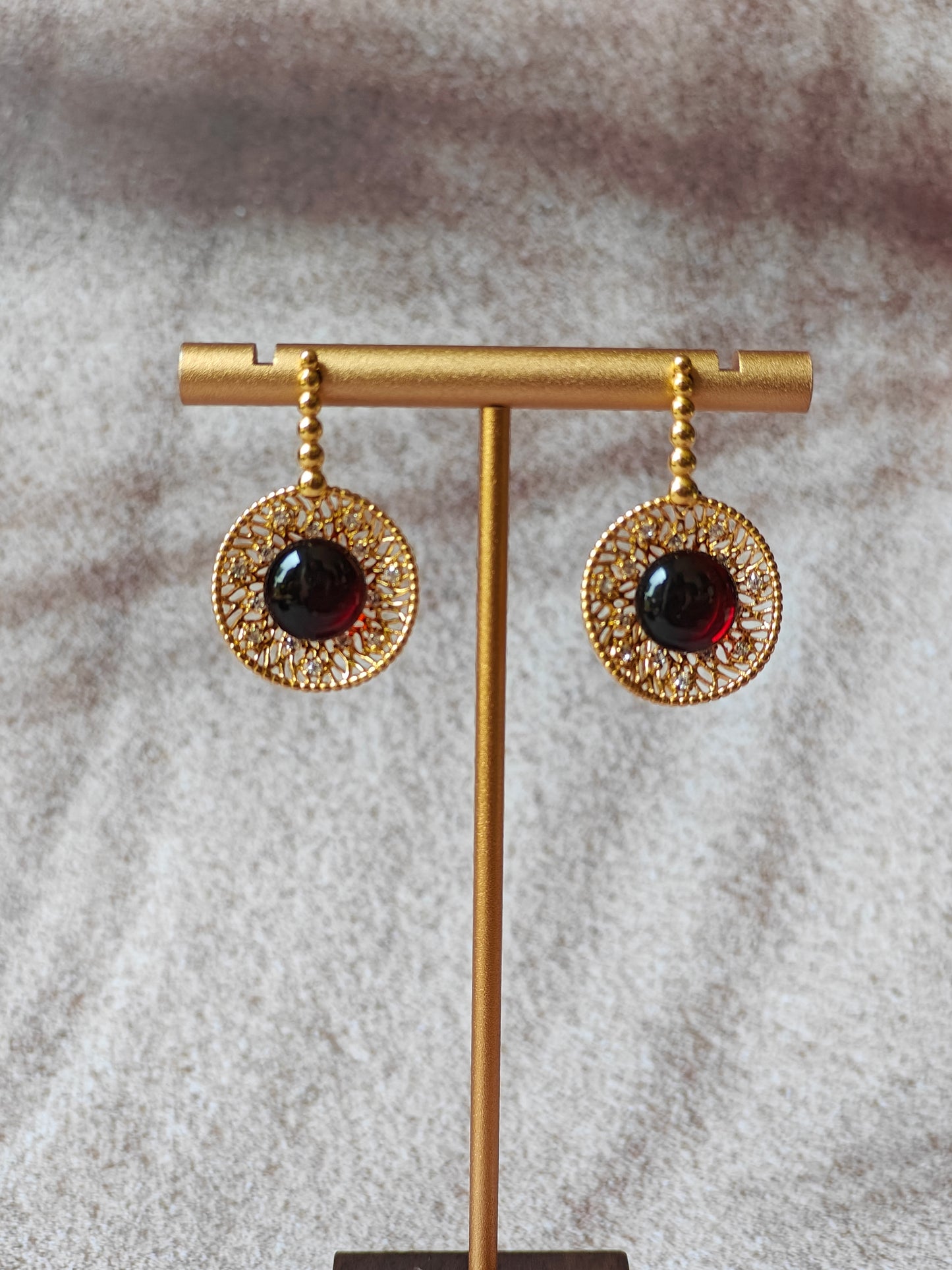 Supertree inspired Set with Cherry Amber and Cubic Zirconias in Gold Plated Silver