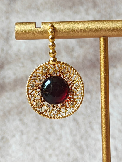 Supertree inspired Earrings with Cherry Amber and Cubic Zirconias in Gold Plated Silver