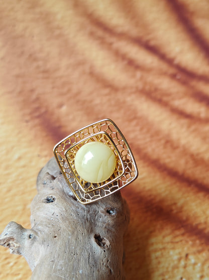 Square Butterscotch Amber Set with in Gold Plated Silver