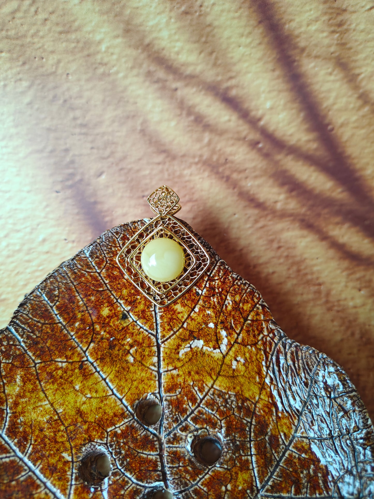 Square Butterscotch Amber Pendant with in Gold Plated Silver