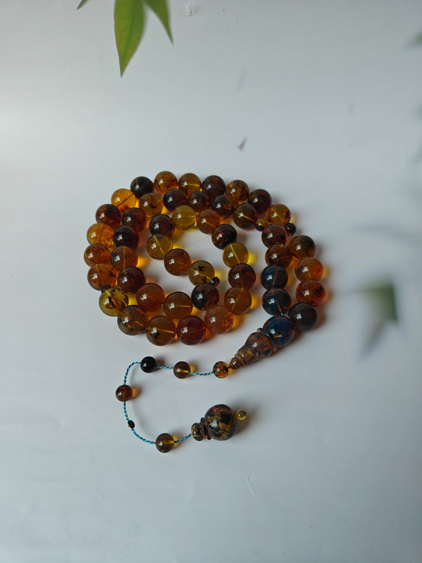 Unique Blue Dominican Amber Misbaha 47 Beads Extremely Rare