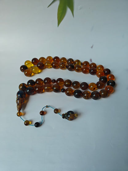 Unique Blue Dominican Amber Misbaha 47 Beads Extremely Rare