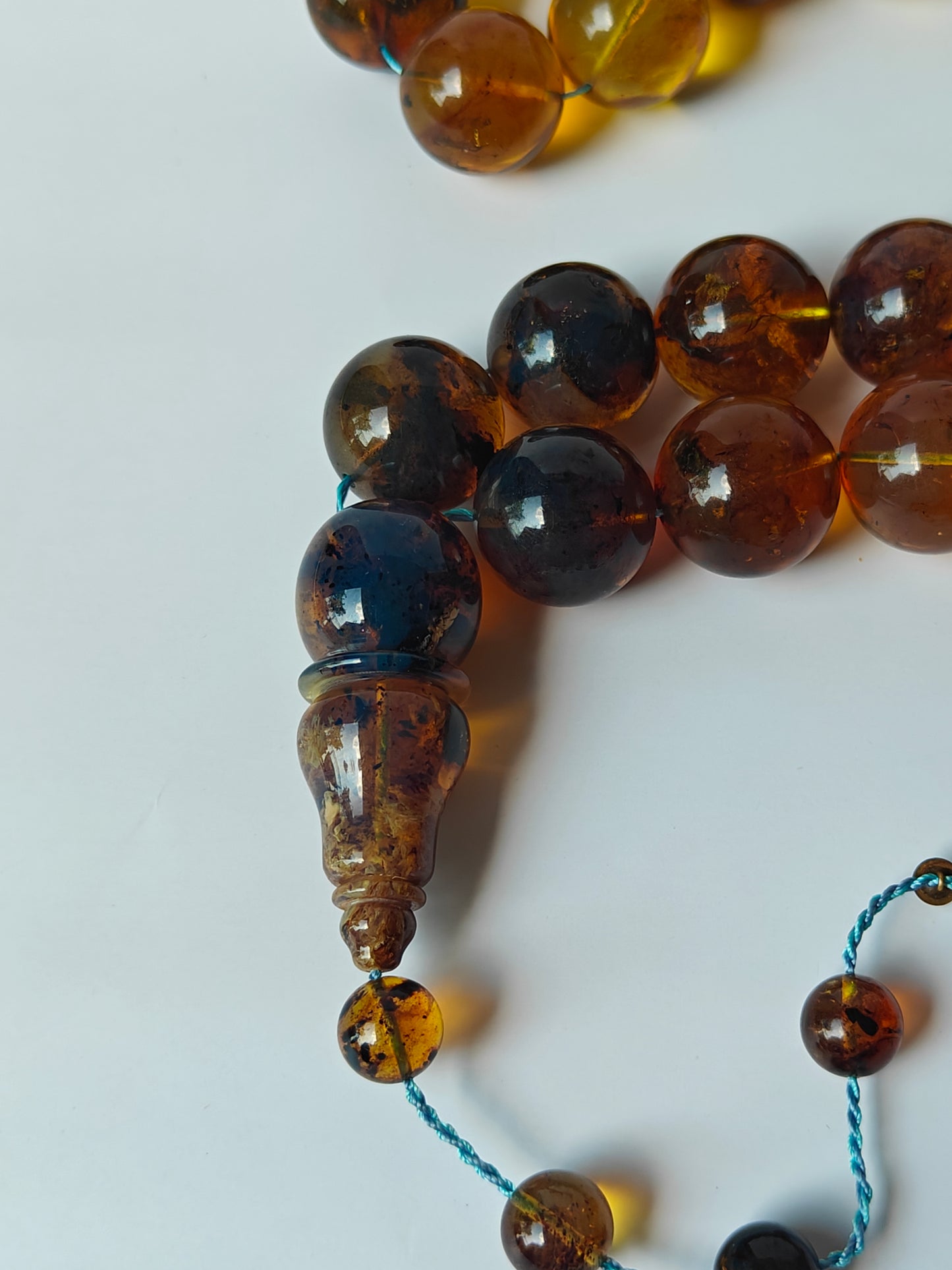 Unique Blue Dominican Amber Misbaha 47 Beads Extremely Rare