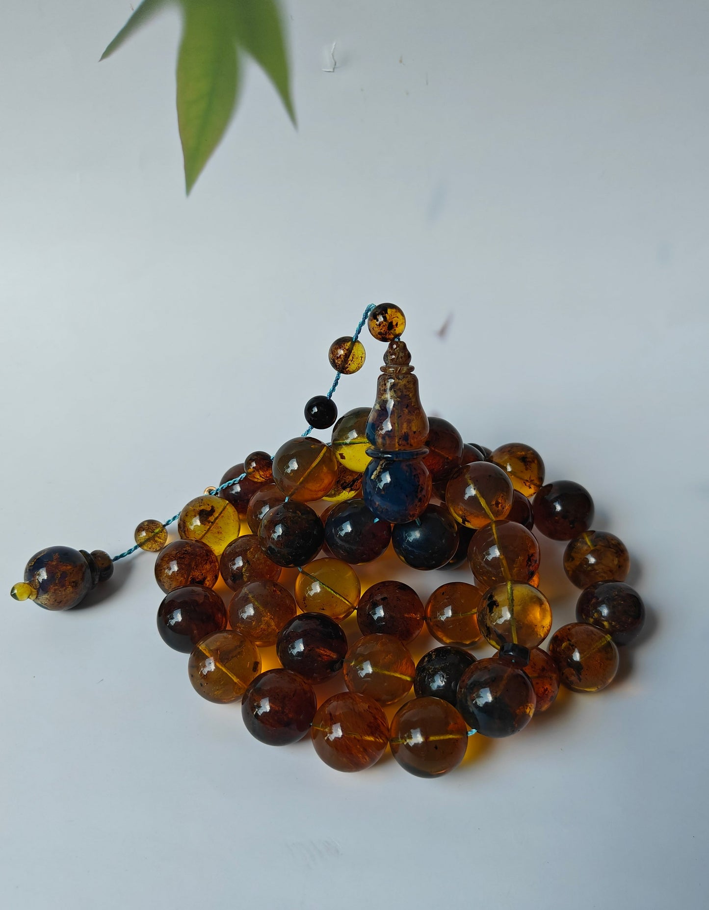 Unique Blue Dominican Amber Misbaha 47 Beads Extremely Rare