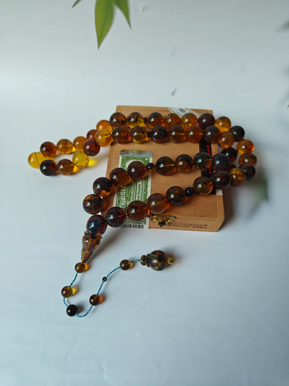 Unique Blue Dominican Amber Misbaha 47 Beads Extremely Rare