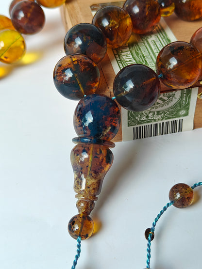 Unique Blue Dominican Amber Misbaha 47 Beads Extremely Rare