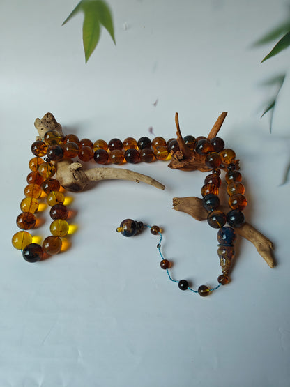 Unique Blue Dominican Amber Misbaha 47 Beads Extremely Rare