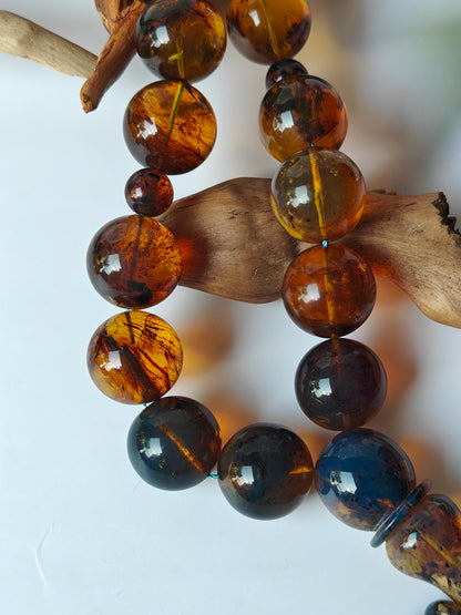 Unique Blue Dominican Amber Misbaha 47 Beads Extremely Rare