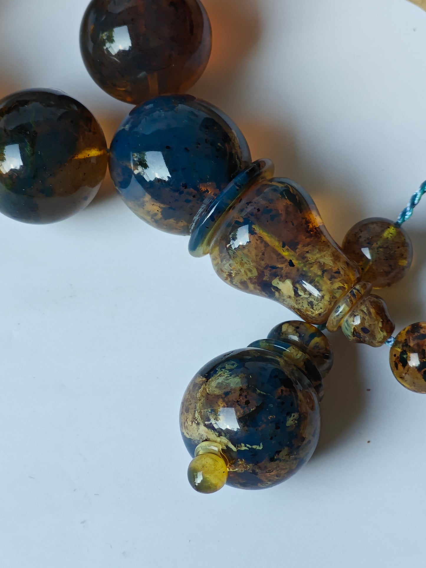 Unique Blue Dominican Amber Misbaha 47 Beads Extremely Rare