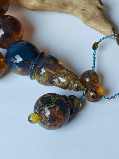 Unique Blue Dominican Amber Misbaha 47 Beads Extremely Rare