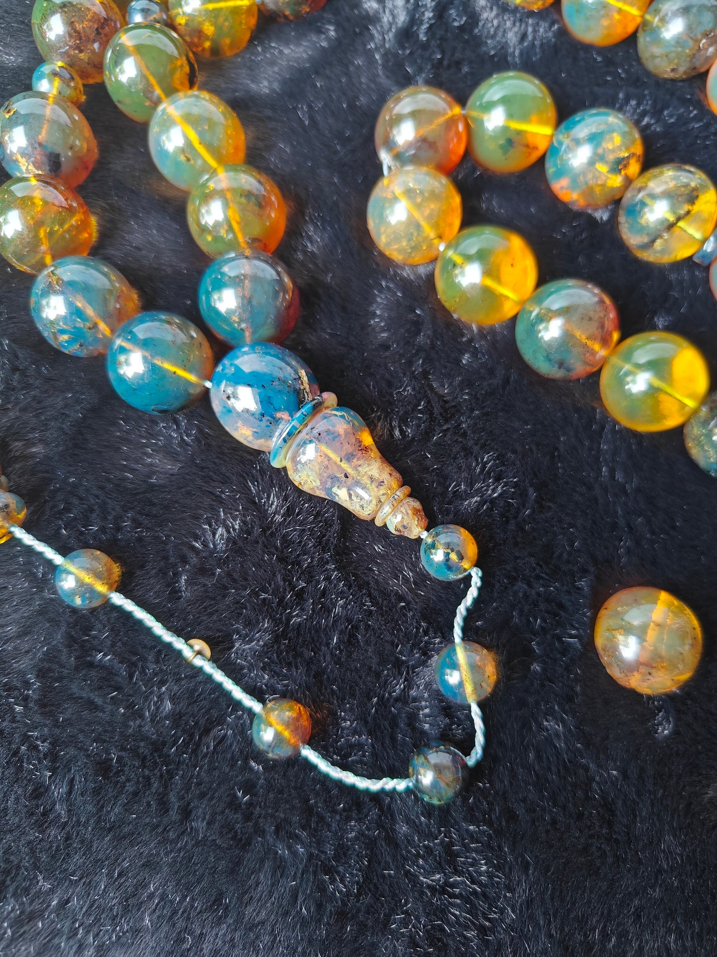 Unique Blue Dominican Amber Misbaha 47 Beads Extremely Rare