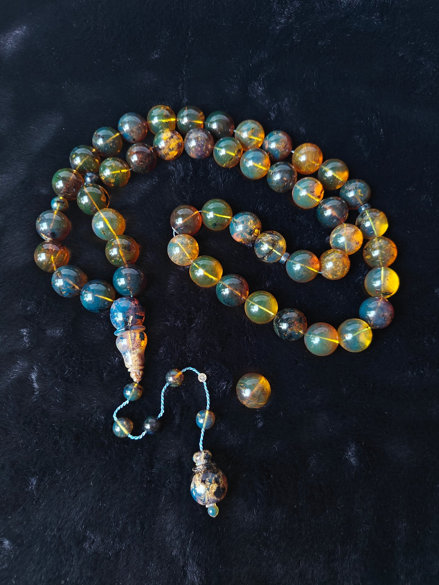 Unique Blue Dominican Amber Misbaha 47 Beads Extremely Rare