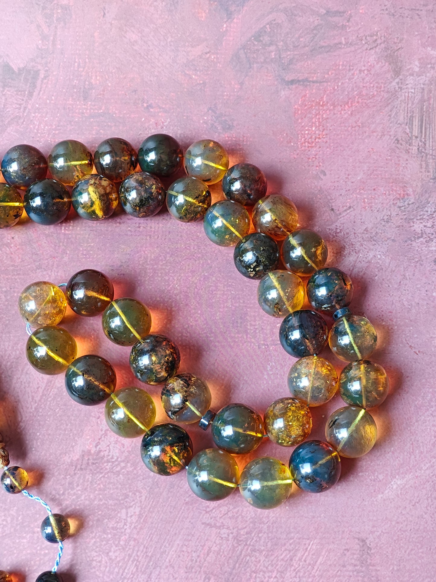 Unique Blue Dominican Amber Misbaha 47 Beads Extremely Rare