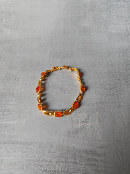 Natural Cognac Amber Bracelet in Gold Plated Silver 925