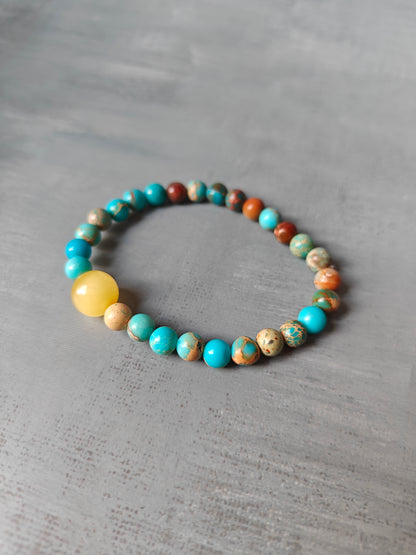 Imperial Jasper and Milk Amber Beaded Bracelet