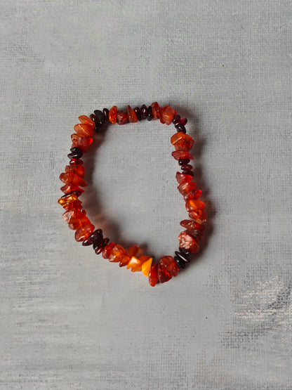 Raw Unpolished Cognac And Cherry Irregular Small Amber Bracelet