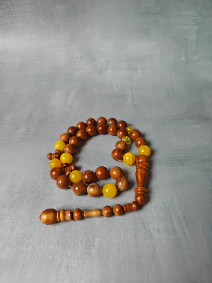 Natural Baltic Amber + Kokka Wood Prayer Beads / Misbaha 33 Beads