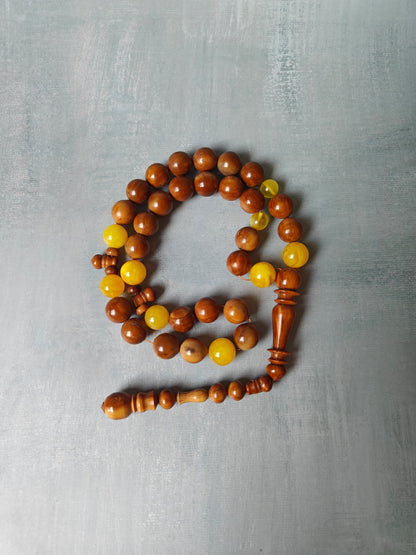 Natural Baltic Amber + Kokka Wood Prayer Beads / Misbaha 33 Beads